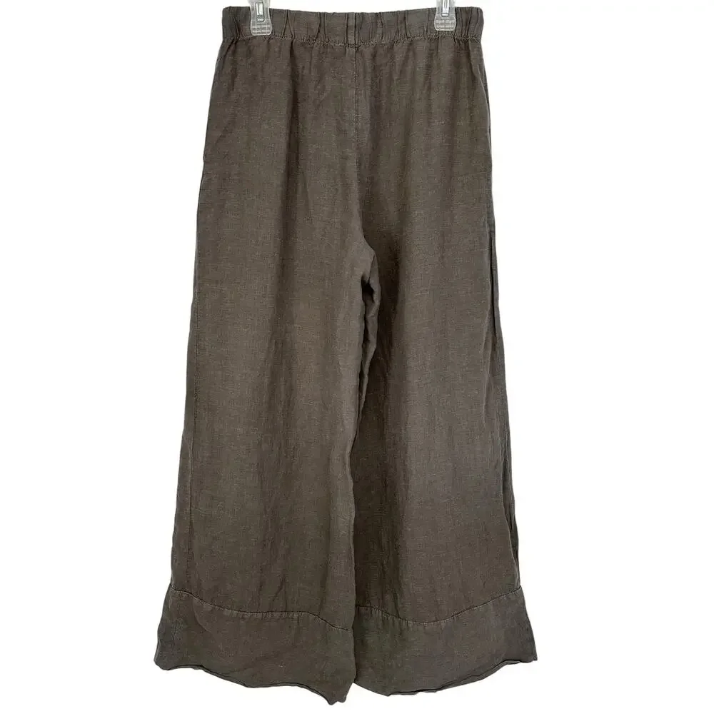 Zara Pure Linen Wide Leg Palazzo Pants Taupe Gray Size S